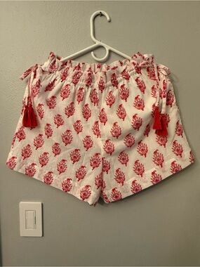 Roller Rabbit Women's White Shorts with Red Print and Tassel Tie